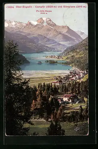 AK Campfér /Ober-Engadin, Ortspartie und Silvaplana, Piz della Margna