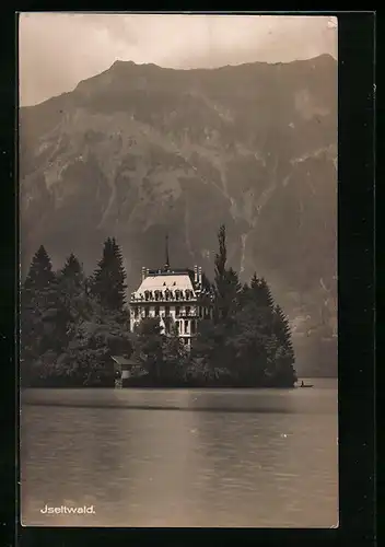 AK Iseltwald, Ortsansicht mit See und Bergpanorama