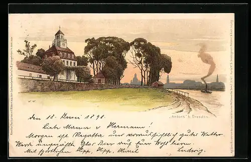 Lithographie Dresden, Schlösschen Anton`s Garten