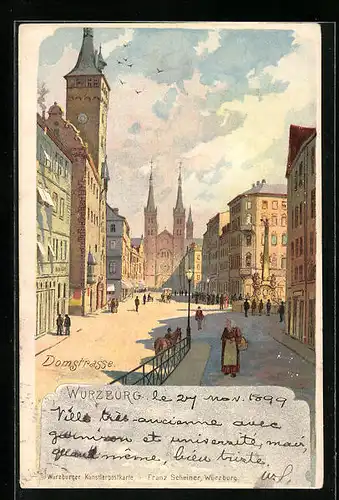 Lithographie Würzburg, Blick in die Domstrasse