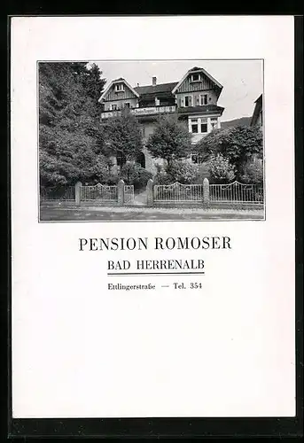 AK Bad Herrenalb, Pension Romoser, Ettlingerstrasse