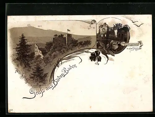 Lithographie Baden-Baden, Rittersaal im alten Schloss