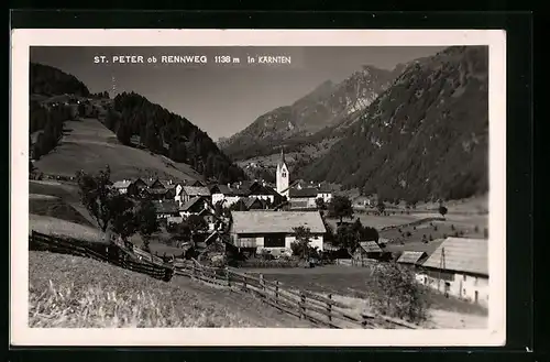 AK St. Peter bei Rennweg, Teilansicht des Ortes mit Bergen