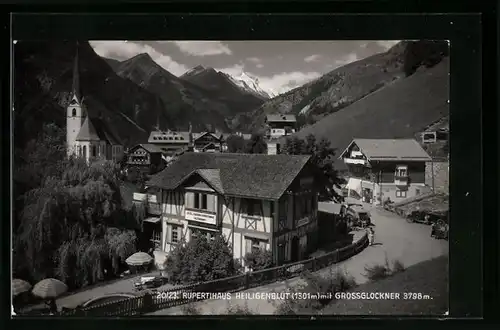 AK Heiligenblut, Hotel Pension Rupertihaus, Teilansicht mit Grossglockner