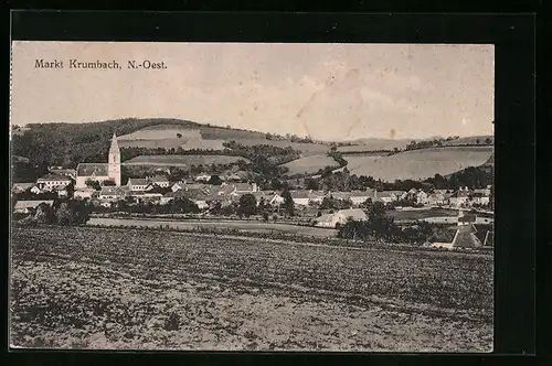 AK Krumbach, Blick auf Ort mit Kirche