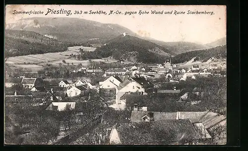 AK Piesting, Blick gegen hohe Wand und Ruine Starhemberg