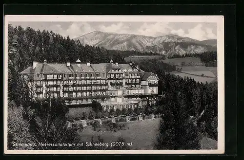 AK Semmering, Heeressanatorium mit Schneeberg