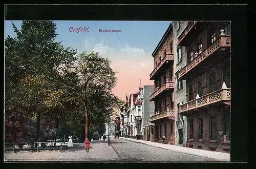 AK Crefeld, Blick auf Steinstrasse