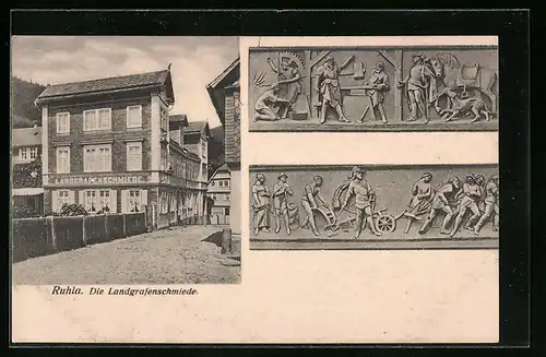 AK Ruhla, Die Landgrafenschmiede, Reliefs