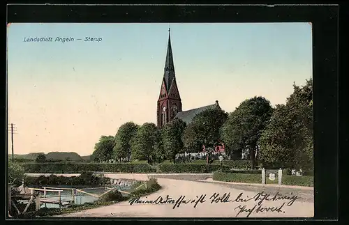 AK Angeln-Sterup, Ortspartie mit Kirche