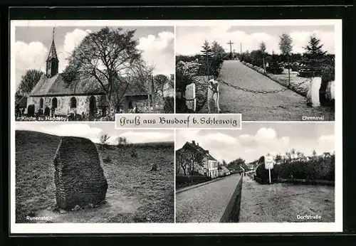 AK Busdorf b. Schleswig, Kirche zu Haddeby, Runenstein, Ehrenmal