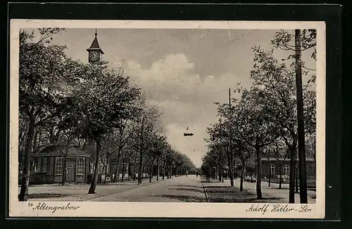 AK Altengrabow, Strasse mit Pavillongebäude