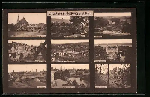 AK Kettwig /Ruhr, Totalansicht, Ruhrbrücke, Ruhrpartie