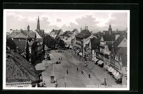 AK Offenburg /Baden, Hauptstrasse von oben gesehen