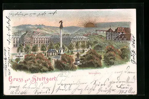 Lithographie Stuttgart, Ansicht Schlossplatz