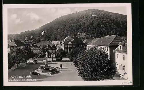 AK Suhl i. Thür. Wald, Marktplatz mit Domberg