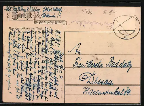 AK Soest, Doppelgiebelhaus am Markt