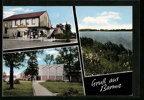 AK Barme, Flusspartie mit Ufer, Lebensmittelmarkt