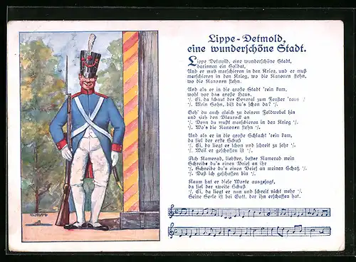 Künstler-AK Detmold, Lippescher Soldat mit Waffe