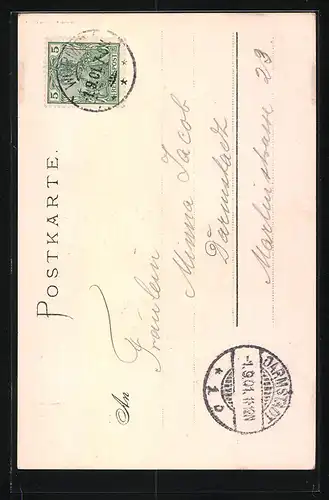 Lithographie Worms, Marktplatz mit Kirche