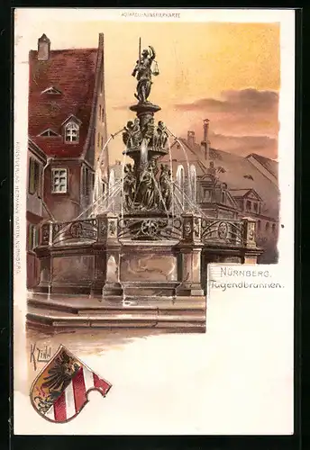 Präge-Lithographie Nürnberg, Blick auf Tugendbrunnen