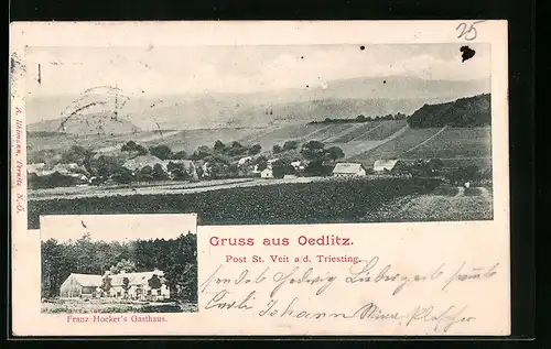 AK Oedlitz, Gesamtansicht mit Fernblick, Franz Hockers Gasthaus