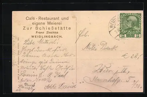 AK Weidlingbach, Cafe-Restaurant zur Schiessstätte von Franz Zischka