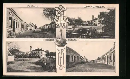 AK Untersiebenbrunn, Strassenpartie mit Geschäft, Tableaux, Ortspartie