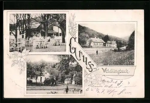 AK Weidlingbach, Jos. Schleinzer`s Gasthaus, Ortsansicht