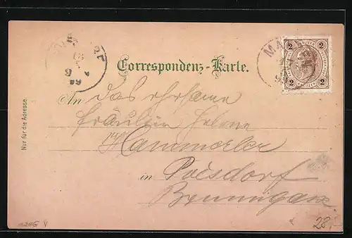 Lithographie Matzen, Partie mit Gräfl. Kinsky-Schloss, Hauptplatz, Teilansicht