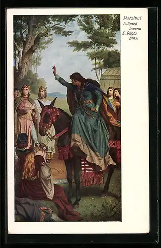 Künstler-AK sign. F. Piloty: Der Fluch der Gralsbotin Kundry über Parsival