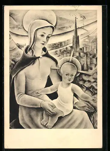 AK Wiener Madonna mit dem Kinde und St. Stephan im Hintergrund