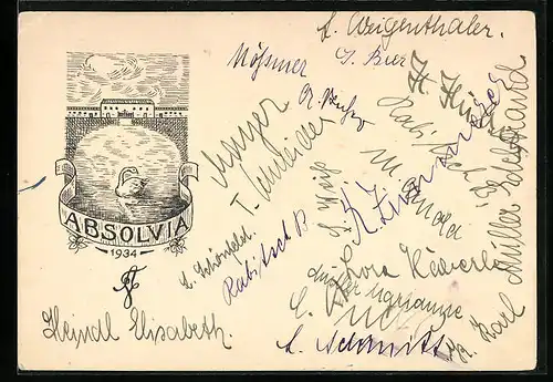 AK Absolvia 1934, Unterschriften der Absolventen