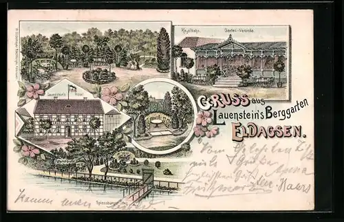 Lithographie Eldagsen, Lauensteins Hotel und Berggarten mit Kegelbahn