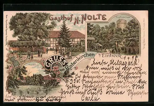 Lithographie Rotenkirchen, Gasthof H. Nolte, Burg Grubenhagen, Das Schloss