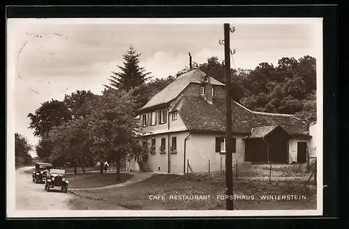 AK Bad Nauheim, Cafe Restaurant Forsthaus Winterstein mit Strasse und Autos
