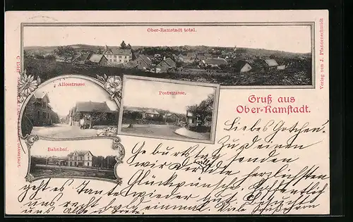 AK Ober-Ramstadt, Totalansicht, Alicestrasse, Bahnhof