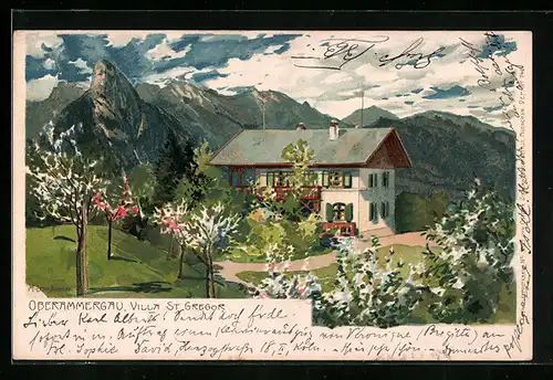 Künstler-AK Zeno Diemer: Oberammergau, Villa St. Gregor