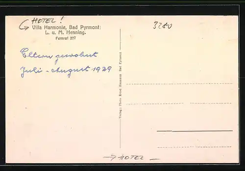 AK Bad Pyrmont, Hotel Villa Harmonie, Bombergsallee 11