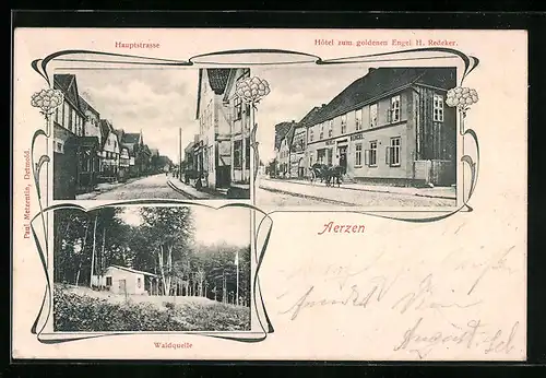 AK Aerzen, Hauptstrasse, Hotel zum goldenen Engel, Waldquelle