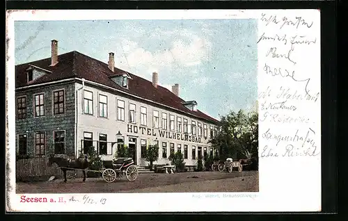 AK Seesen a. H., Hotel Wilhelmsbad mit Strassenpartie