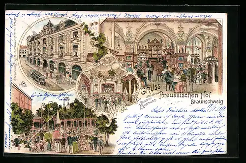 Lithographie Braunschweig, Preussischer Hof, Besitzer: Ebermann