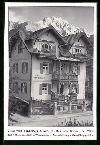AK Garmisch, Villa Wetterstein, Bes.: Rosa Bader