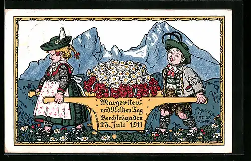 Künstler-AK Berchtesgaden, Margeriten- und Nelkentag 1911