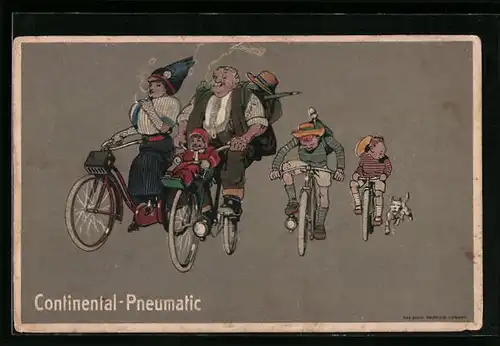 AK Paar mit Kindern auf Fahrrädern, Reklame für Continental-Pneumatic