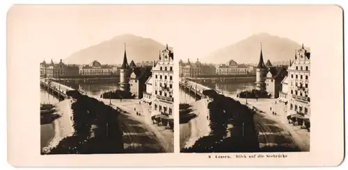 Stereo-Fotografie NPG, Berlin-Steglitz, Ansicht Luzern, Hotel du Cygne & Seebrücke