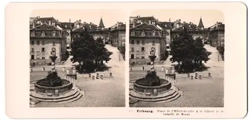 Stereo-Fotografie NPG, Berlin-Steglitz, Ansicht Fribourg, Rathausplatz mit Brunnen