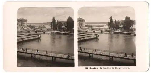 Stereo-Fotografie NPG, Berlin-Steglitz, Ansicht Genf / Geneve, Badeanstalt mit Reklame Chocolat Kohler Cacao