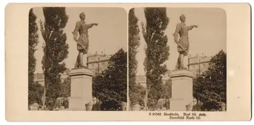 Stereo-Fotografie NPG, Berlin-Steglitz, Ansicht Stockholm, Standbild König Karl XII. von Schweden