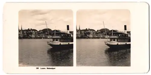 Stereo-Fotografie Wehrli AG, Kilchberg-Zürich, Ansicht Luzern, Dampfer am Nationalquai